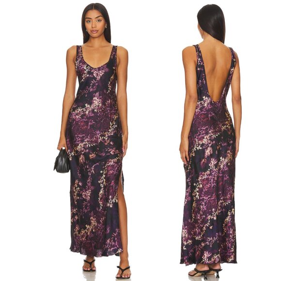 Free People x Intimately FP Worth The Wait Slip Dress in Black Purple Combo Maxi - Picture 1 of 2